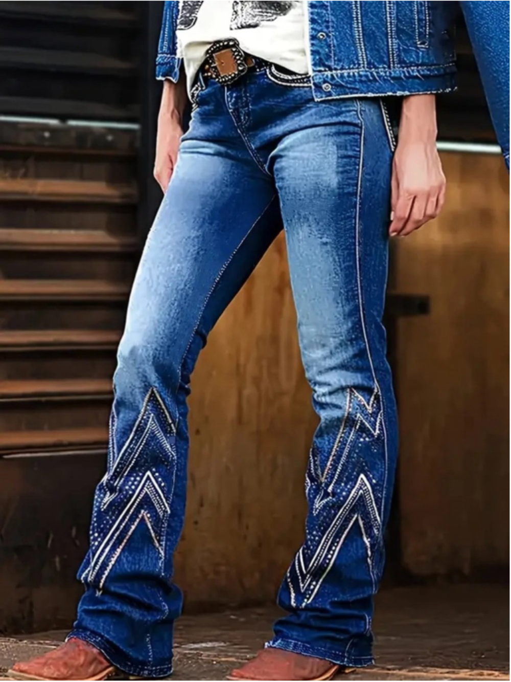 Flamingals high waisted unique stretchy denim jeans size L FG7-1